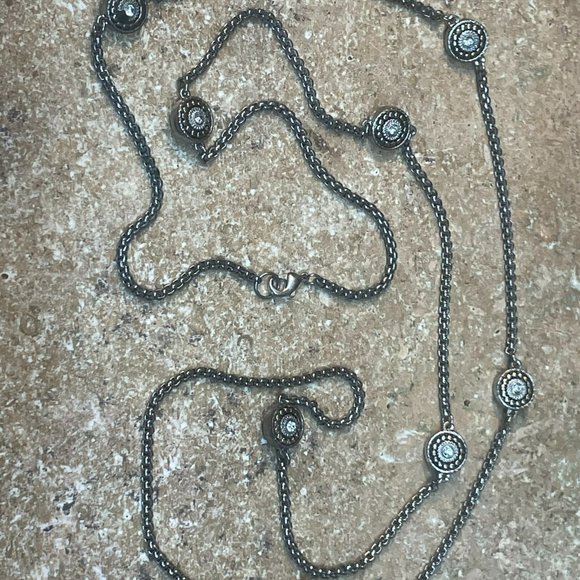 VINTAGE RHINESTONE COIN DOTS FLOATING ON POPCORN SILVER X LONG CHAIN NECKLACE - Picture 5 of 8